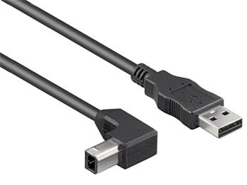 PremiumCord Kabel USB 2.0, A-B, 2m se zahnutým USB-B konektorem 90°