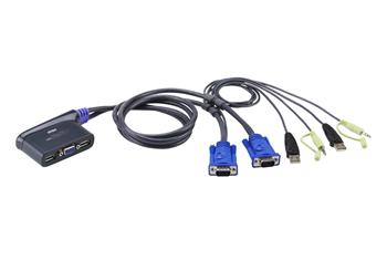 ATEN 2-port mini KVM USB, audio, 0,9m integrované kabely