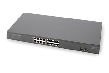 DIGITUS Gigabit Switch N-Way 16-port, 10/100/1000 Mbps, 16x RJ45, do racku 19" , 2 SFP Porty