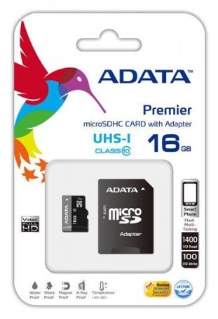 A-DATA micro SDHC Premier karta 16GB UHS-I U1 Class 10 + adaptér