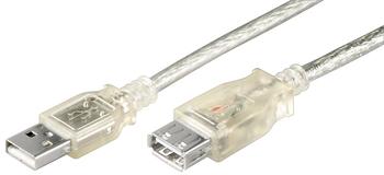 PremiumCord USB 2.0 kabel prodlužovací, A-A, 5m transparentní izolace