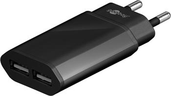 goobay Napájecí a nabíjecí adaptér 230V na 2x USB, ultra slim, 2.4A, černý