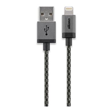CABSTONE Lightning iPhone nabíjecí a synchronizační kabel,  opletený, černo-stříbrný, 8pin - USB A M/M, 3m  