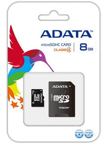 A-DATA 8GB micro SD paměťová karta SDHC class 4 + adaptér