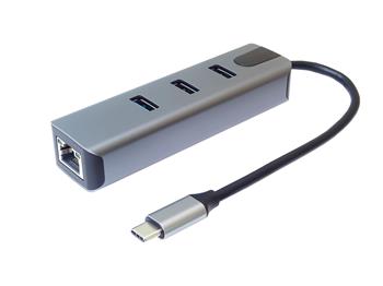 PremiumCord Adapter USB-C na Gigabit 10/100/1000Mbps + 3x USB3.2 konektor